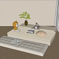 Cozy Living Room With Yellow Plush Toy Green Vase Plant Book Striped Cushion Upholstered Bench