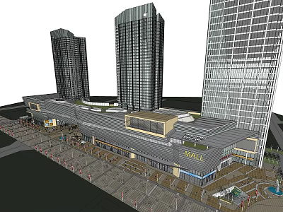 Commercial Complex With High Rise Buildings Shopping Mall And Plaza Facilities 3d model