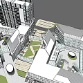 Modern Commercial Complex With Open Plaza Green Spaces And Connecting Walkways