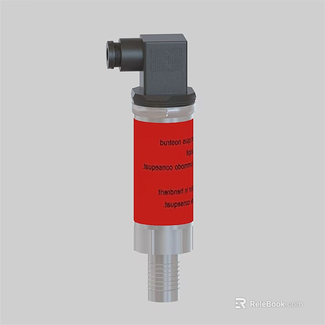 Industrial Pressure Sensor Device With Red Label And Stainless Steel Body 3d model 
