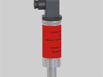 Industrial Pressure Sensor Device With Red Label And Stainless Steel Body 3d model