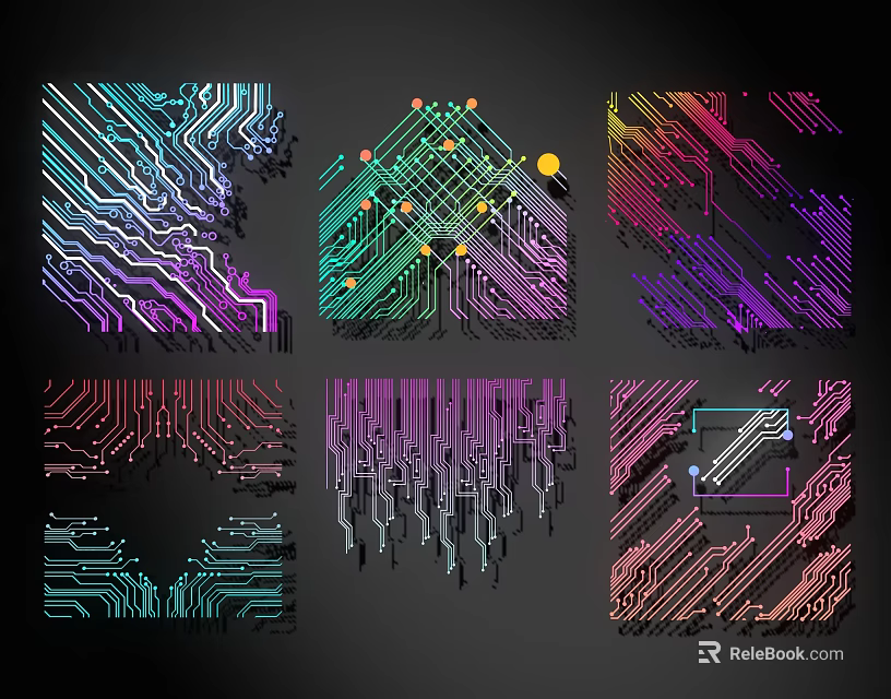 Colorful Circuit Board Wall Decor With Various Artistic Tech Inspired Patterns And Designs 3d model 