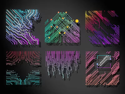 Colorful Circuit Board Wall Decor With Various Artistic Tech Inspired Patterns And Designs 3d model