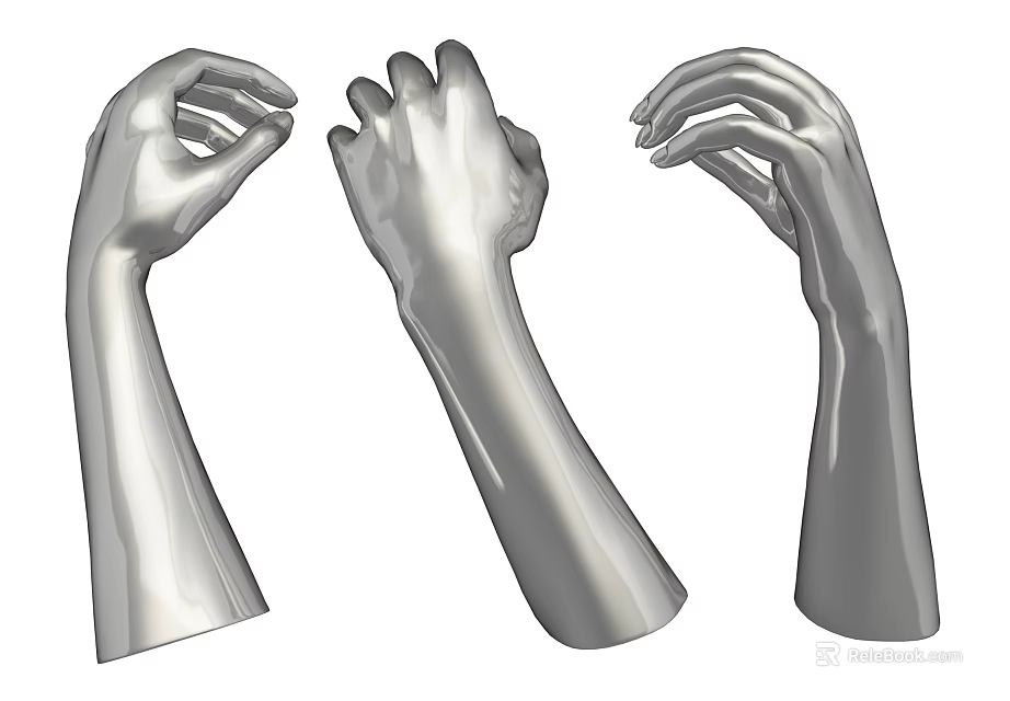 Silver Arm And Hand Model Decorative Ornament Set For Home 3d model 