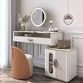 Modern White Dressing Table With Gold Legs Round Mirror Orange Chair And Decorative Items