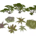 Green Shrubs With Various Shapes Including Round And Star Like Forms 3d model