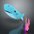 Adorable Blue Whale Accompanied by Soft Pink Coral with Clear Reflection on Gray Background