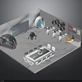 Futuristic Living Room Interior With Round Seats Large Display And Tech Equipment