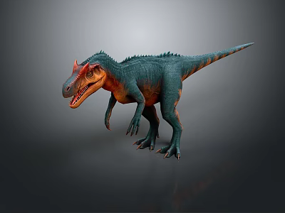 Realistic Dinosaur 3D Model In Green And Orange Standing On Gray Background 3d model