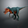 Realistic Dinosaur 3D Model In Green And Orange Standing On Gray Background