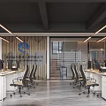 Modern Public Office Interior Design With Open Layout Desks Computers And Ergonomic Chairs 3d model