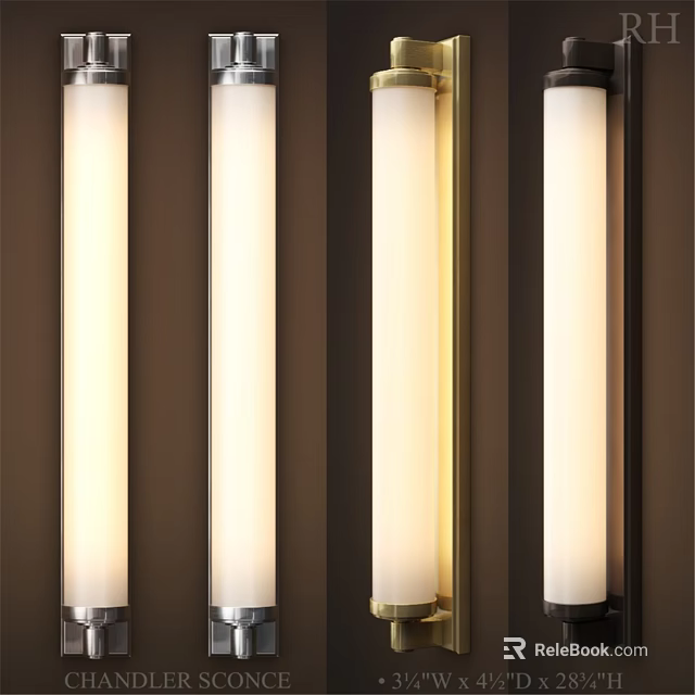 Four Modern Wall Sconces with Long Cylindrical White Shades and Soft Warm Light 3d model 