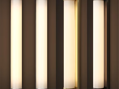 Four Modern Wall Sconces with Long Cylindrical White Shades and Soft Warm Light 3d model