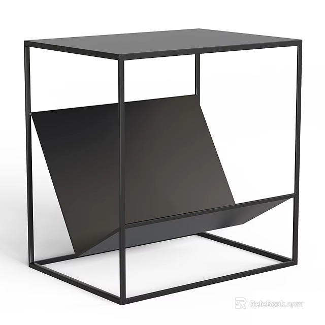 Modern Black Side Table With Metal Frame And Sleek Shelf Design 3d model