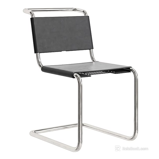 Modern Black Office Chair With Chrome Metal Frame And Comfortable Seat 3d model 