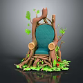 Organic Tree Stump Leisure Chair With Blue Cushion Green Leaves And Red Berries