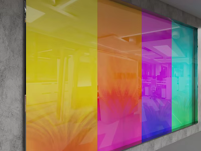 Colorful Decorative Glass Partition With Multicolored Panels In Modern Office Interior 3d model