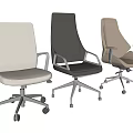 Modern Office Chairs In Three Colors With Caster Wheels For Workspace 3d model