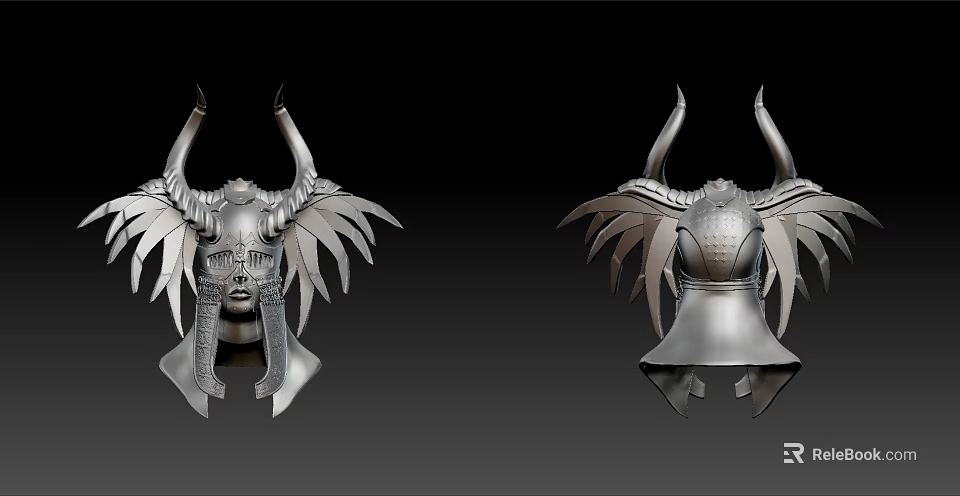 Intricate Decorative Metal Helmet With Horns Winged Details And Dual Views 3d model 