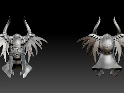 Intricate Decorative Metal Helmet With Horns Winged Details And Dual Views 3d model