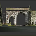 Ancient Stone Bridge Structure With Arched Design Surrounded By Greenery And Pathway Ruins 3d model