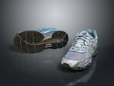 Gray And Blue Sports Shoes Design With Treaded Sole Laced Upper And Brand Logo 3d model