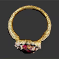 Elegant Gold Ring With Large Red Gemstone And Surrounding White Stones 3d model