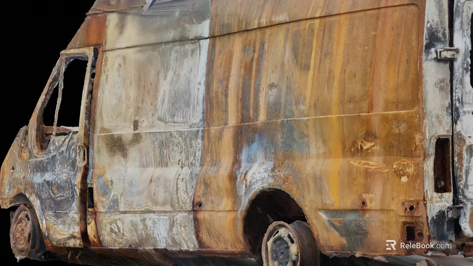 Rusty Van With Corroded Body And Damaged Parts 3d model 