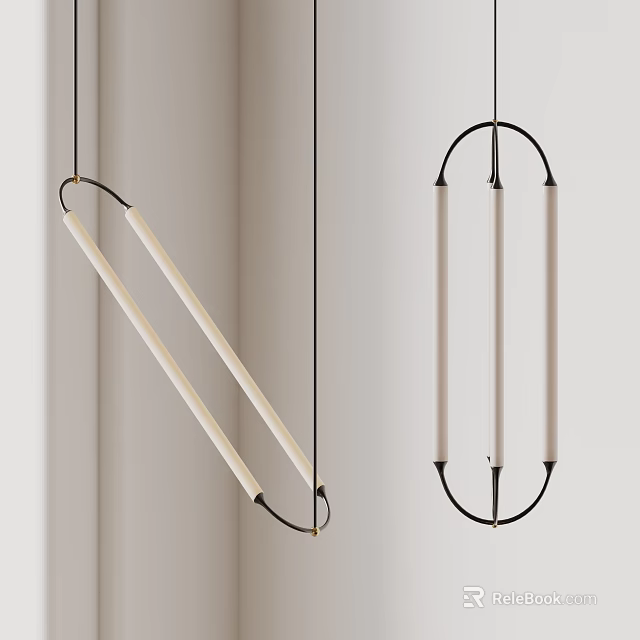 Contemporary Pendant Lights with Black Metal Frames and White Cylindrical Shades 3d model 