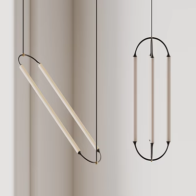 Contemporary Pendant Lights with Black Metal Frames and White Cylindrical Shades 3d model