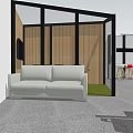 Modern Front Desk Reception Area With Gray Wall White Lines And Company Logo