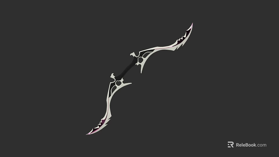 Elegant Curved Fantasy Bow Weapon With Ornate Designs And Sharp Edges 3d model 
