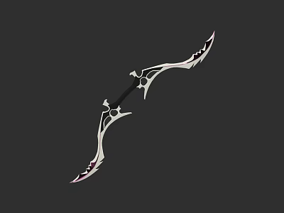 Elegant Curved Fantasy Bow Weapon With Ornate Designs And Sharp Edges 3d model