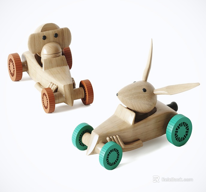 Electric Wooden Toys Puppy Rabbit Shaped Toy Cars With Brown And Green Wheels 3d model 