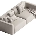 Modern Cozy Light Colored Two-Seater Sofa With Soft Pillows and Throw Blanket