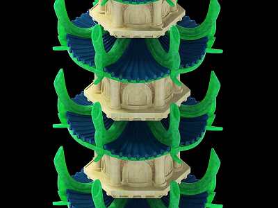 Traditional Multi Layered Pagoda Tower With Green Blue Layered Eaves And Decorative Elements 3d model