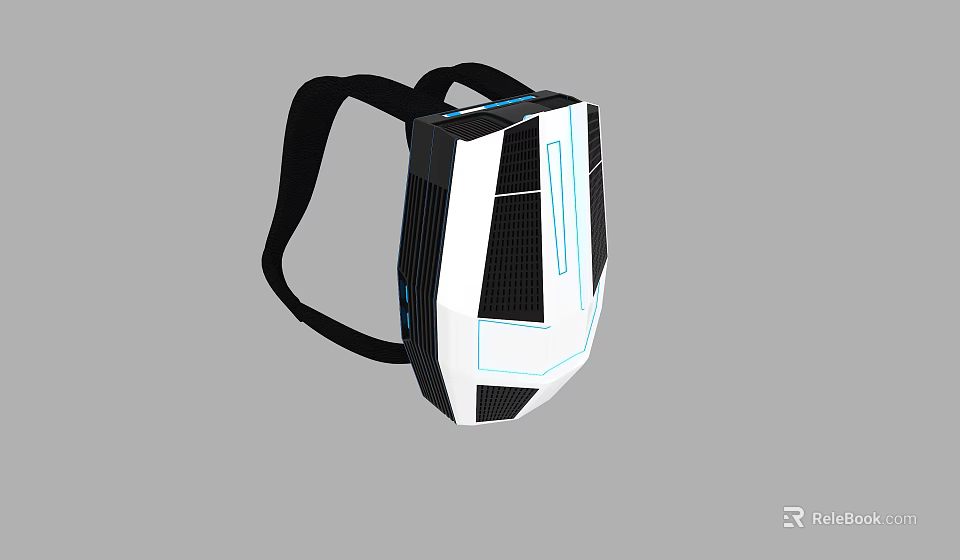 Modern Black And White Backpack With Blue Accents And Geometric Design 3d model 