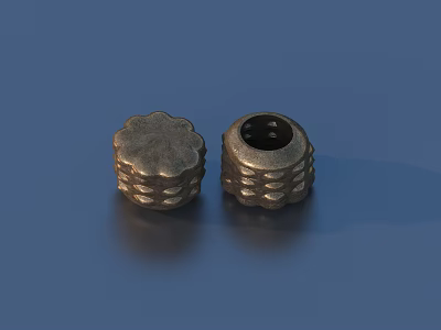Two Metal Sculpture Carvings With Floral Pattern And Textured Surface 3d model