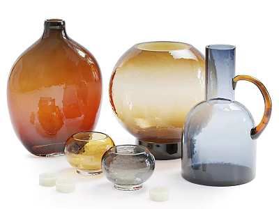Colorful Ceramic Vessels in Various Shapes and Hues for Home Decoration 3d model