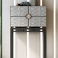 Modern Entryway Console Cabinet With Marble Pattern Panels And Round Metal Handles 3d model