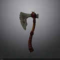 Decorative Battle Axe Featuring Intricate Metal Blade And Red Wrapped Handle