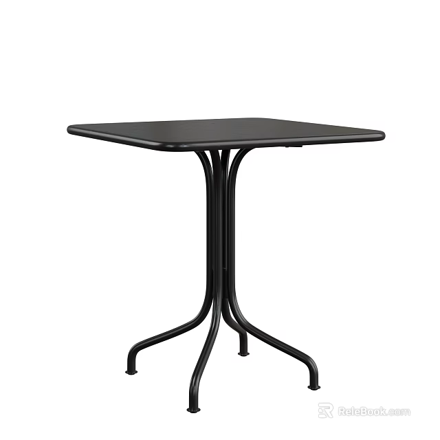 Modern Black Square Dining Table With Metal Legs And Minimalist Design 3d model 