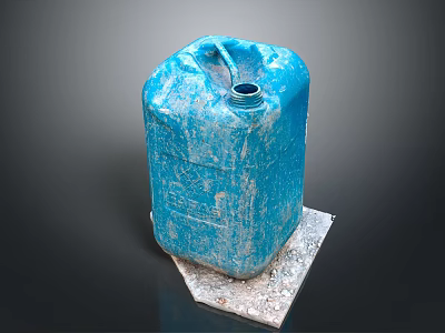 Worn Blue Plastic Container With Stains On Gray Mat Surface 3d model