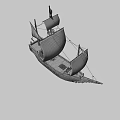Vintage Wooden Pirate Ship With White Sails And Black Jolly Roger Flag
