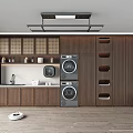 Modern Home Balcony With Washing Machine Storage Cabinets And Drying Rack