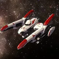 Futuristic White And Red Spaceship Flying In Starry Outer Space 3d model