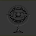 Intricate Spherical Metal Sculpture with Complex Wire Frame and Red Base Design