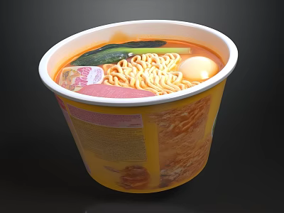 Yellow Bucket Instant Noodles With Noodles Egg Cucumber And Meat Slices 3d model