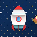 Kids Room Space Theme Storage Shelves With Rocket Boat Shapes Starry Wall And Carpet