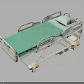 Adjustable Hospital Bed Furniture with Green Mattress White Frame and Wheels